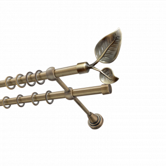 Металлический карниз для штор Тропик, двухрядный 16/16 мм, бронза, гладкая штанга, длина 180 см