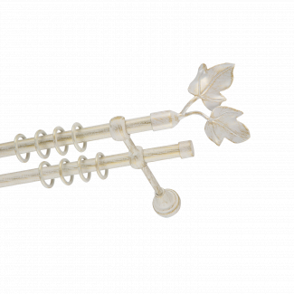 Металлический карниз для штор Листья, двухрядный 16/16 мм, белый, гладкая штанга, длина 160 см