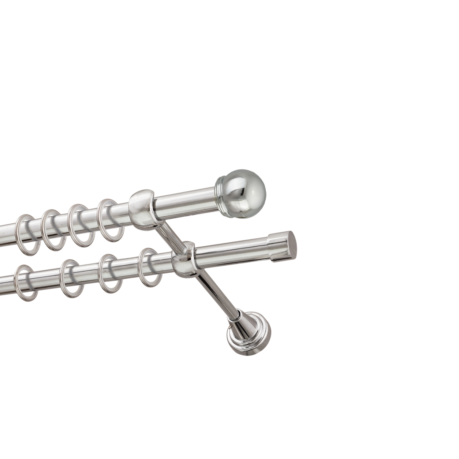 Металлический карниз для штор Вива, двухрядный 16/16 мм, серебро, гладкая штанга, длина 240 см