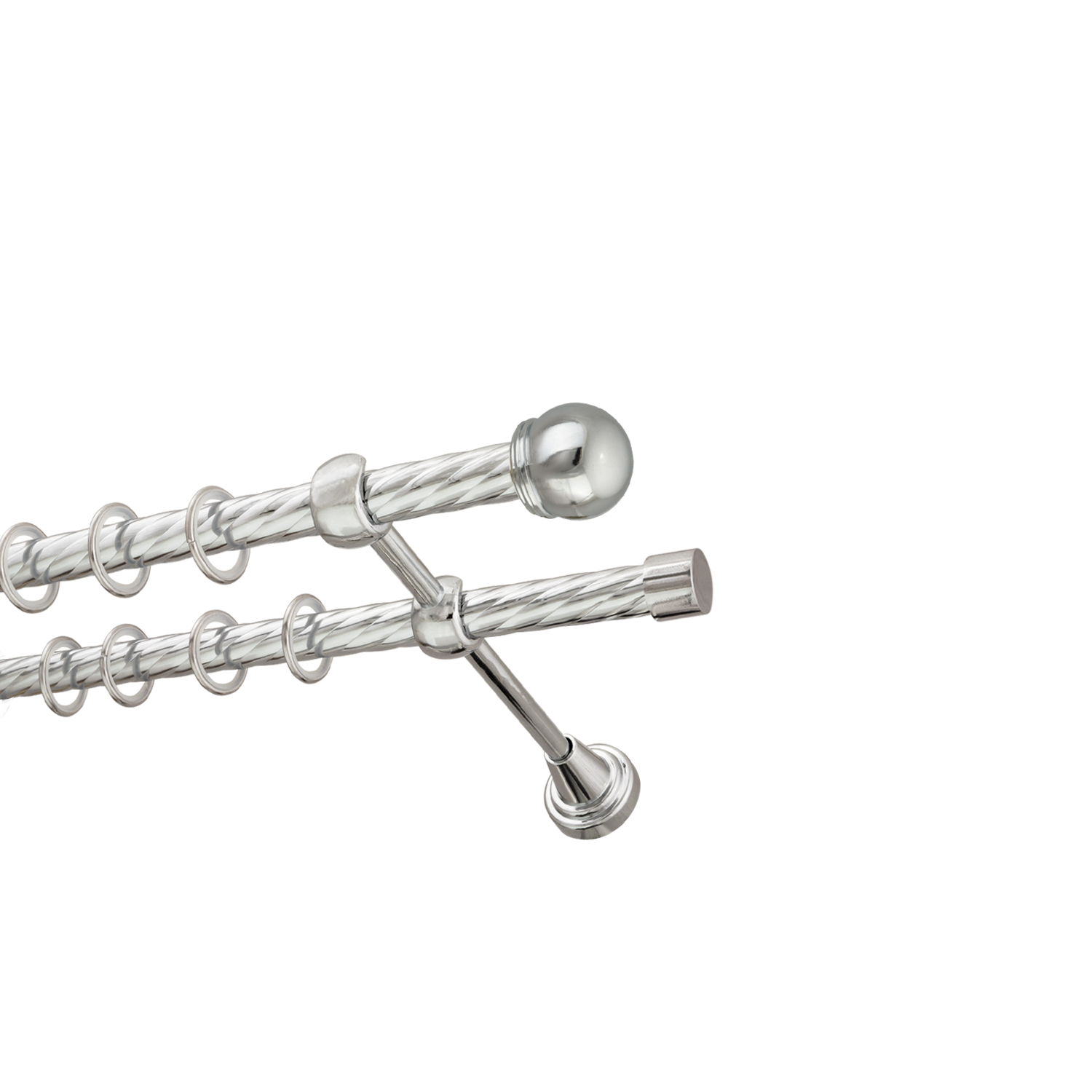 Металлический карниз для штор Вива, двухрядный 16/16 мм, серебро, витая штанга, длина 160 см