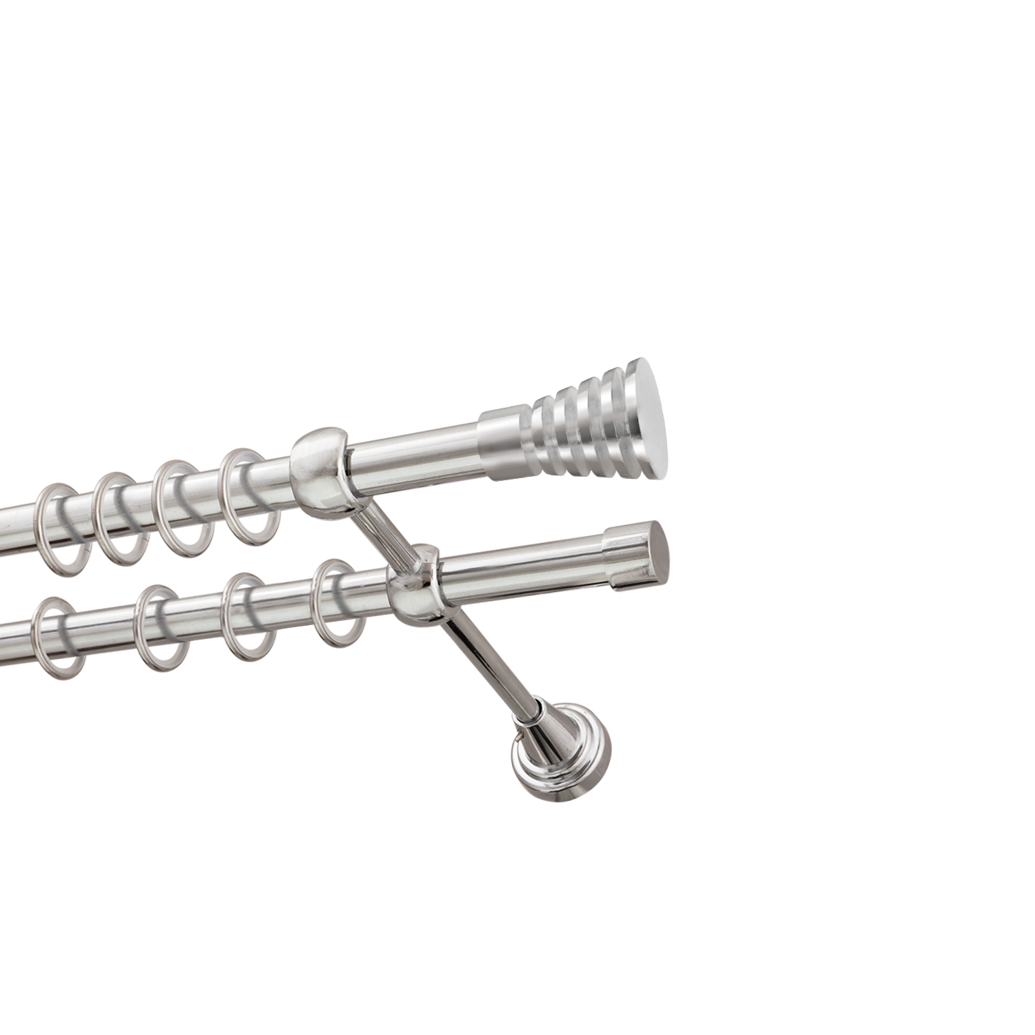Металлический карниз для штор Верона, двухрядный 16/16 мм, серебро, гладкая штанга, длина 240 см