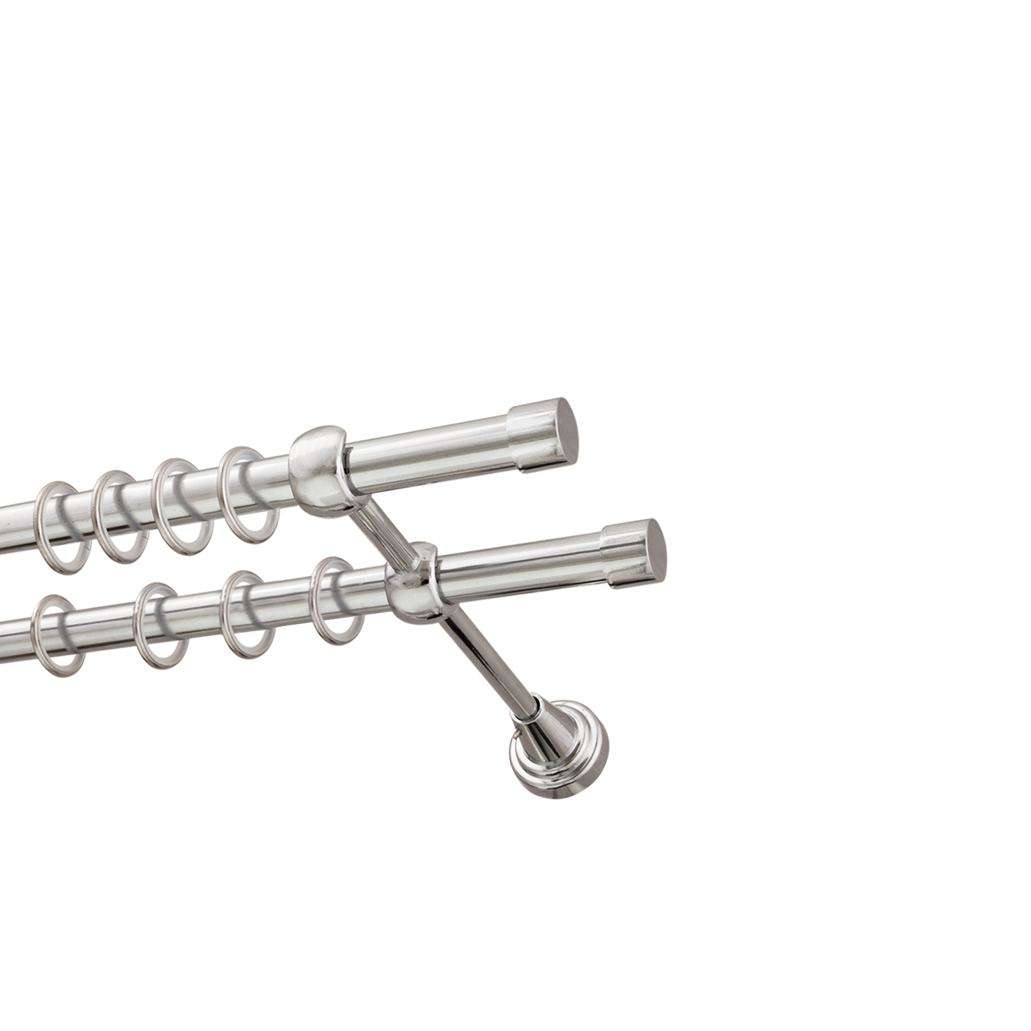 Металлический карниз для штор Заглушка, двухрядный 16/16 мм, серебро, гладкая штанга, длина 140 см