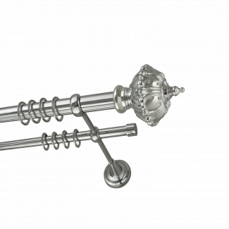 Металлический карниз для штор Турандот, двухрядный 28/16 мм, серебро, универсальная штанга, длина 180 см