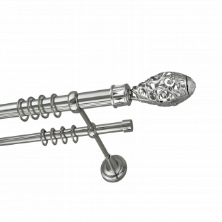Металлический карниз для штор Романтика, двухрядный 28/16 мм, серебро, универсальная штанга, длина 180 см