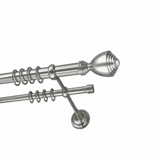 Металлический карниз для штор Фаворит, двухрядный 28/16 мм, серебро, универсальная штанга, длина 140 см