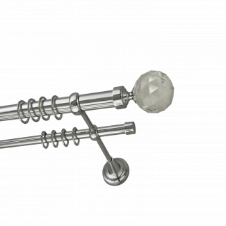 Металлический карниз для штор Кристалл, двухрядный 28/16 мм, серебро, универсальная штанга, длина 180 см