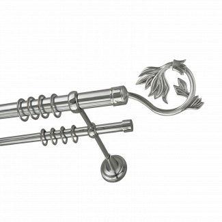 Металлический карниз для штор Эмилия, двухрядный 28/16 мм, серебро, универсальная штанга, длина 240 см