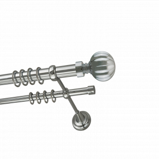 Металлический карниз для штор Купол, двухрядный 28/16 мм, серебро, универсальная штанга, длина 140 см