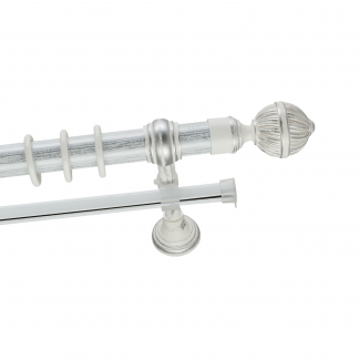 Металлопластиковый карниз для штор Прима, двухрядный 28 мм, белое серебро, гладкая штанга, длина 160 см