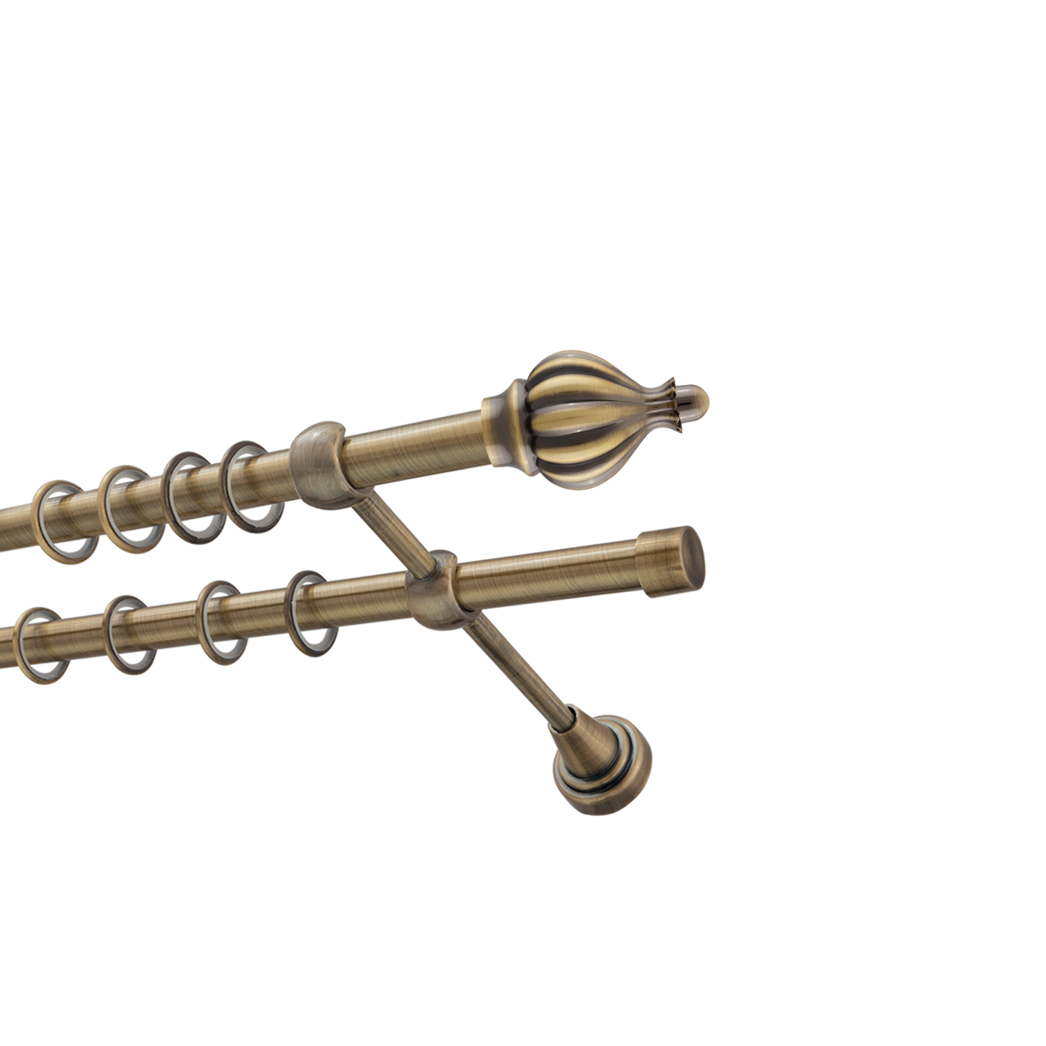 Металлический карниз для штор Афродита, двухрядный 16/16 мм, бронза, гладкая штанга, длина 180 см - фото Wikidecor.ru