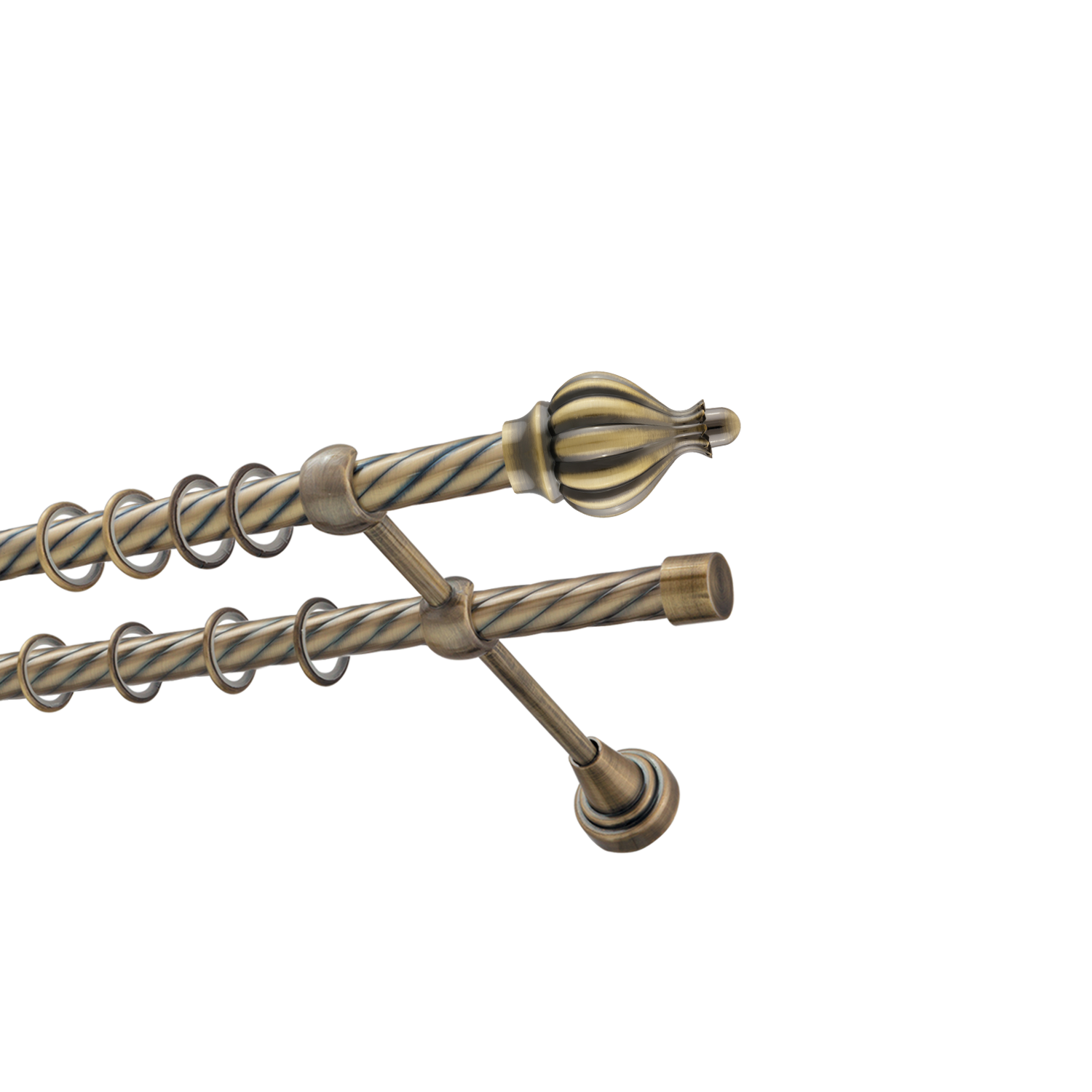 Металлический карниз для штор Афродита, двухрядный 16/16 мм, бронза, витая штанга, длина 180 см - фото Wikidecor.ru