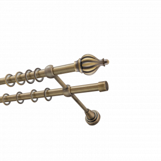 Металлический карниз для штор Афродита, двухрядный 16/16 мм, бронза, гладкая штанга, длина 180 см