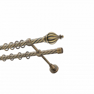 Металлический карниз для штор Афродита, двухрядный 16/16 мм, бронза, витая штанга, длина 180 см