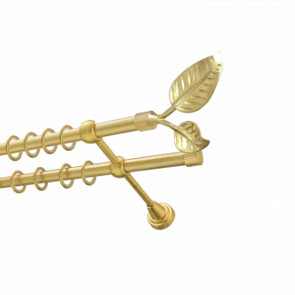 Металлический карниз для штор Тропик, двухрядный 16/16 мм, золото, гладкая штанга, длина 160 см