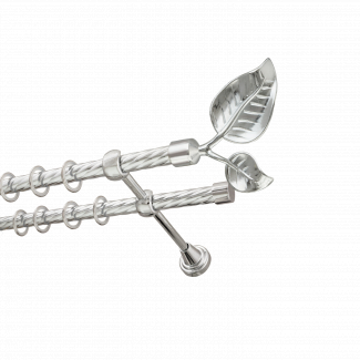 Металлический карниз для штор Тропик, двухрядный 16/16 мм, серебро, витая штанга, длина 140 см