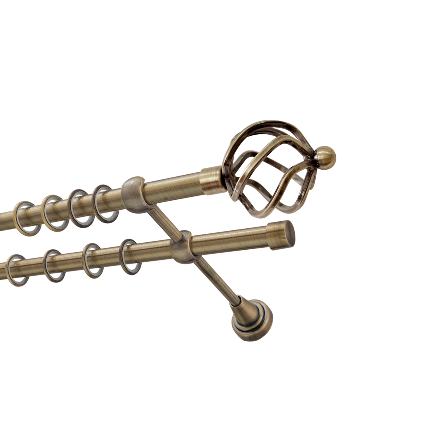 Металлический карниз для штор Солярис, двухрядный 16/16 мм, бронза, гладкая штанга, длина 240 см