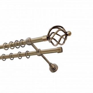 Металлический карниз для штор Солярис, двухрядный 16/16 мм, бронза, гладкая штанга, длина 180 см