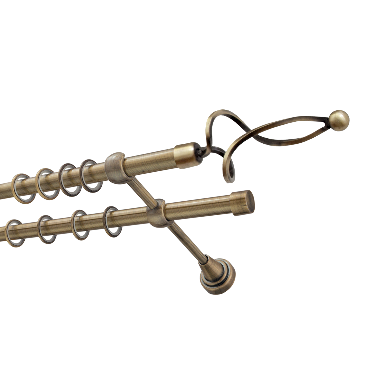 Металлический карниз для штор Жемчужина, двухрядный 16/16 мм, бронза, гладкая штанга, длина 180 см - фото Wikidecor.ru