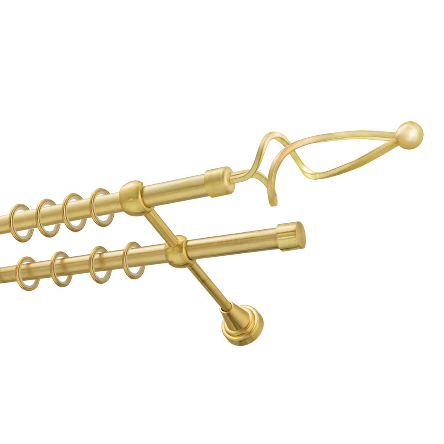 Металлический карниз для штор Жемчужина, двухрядный 16/16 мм, золото, гладкая штанга, длина 180 см - фото Wikidecor.ru