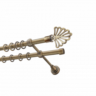 Металлический карниз для штор Бутик, двухрядный 16/16 мм, бронза, гладкая штанга, длина 160 см