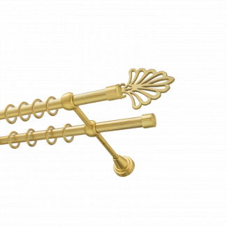 Металлический карниз для штор Бутик, двухрядный 16/16 мм, золото, гладкая штанга, длина 140 см