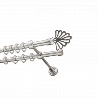 Металлический карниз для штор Бутик, двухрядный 16/16 мм, серебро, гладкая штанга, длина 140 см