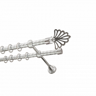 Металлический карниз для штор Бутик, двухрядный 16/16 мм, серебро, витая штанга, длина 180 см