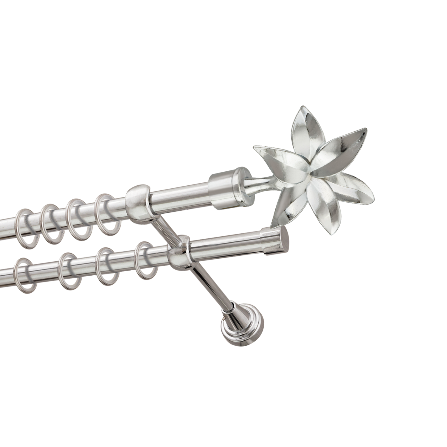 Металлический карниз для штор Магнолия, двухрядный 16/16 мм, серебро, гладкая штанга, длина 240 см - фото Wikidecor.ru