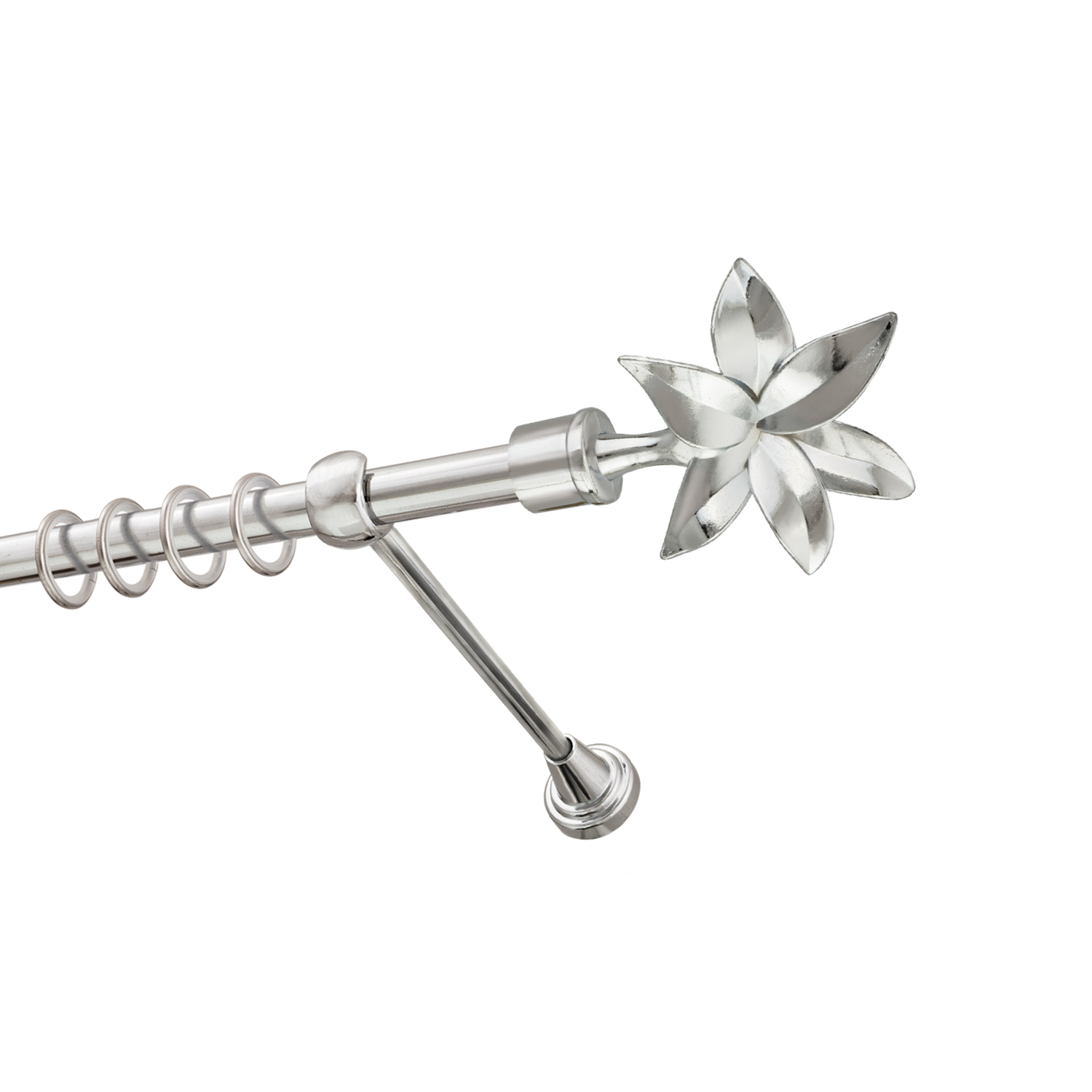 Металлический карниз для штор Магнолия, однорядный 16 мм, серебро, гладкая штанга, длина 160 см - фото Wikidecor.ru