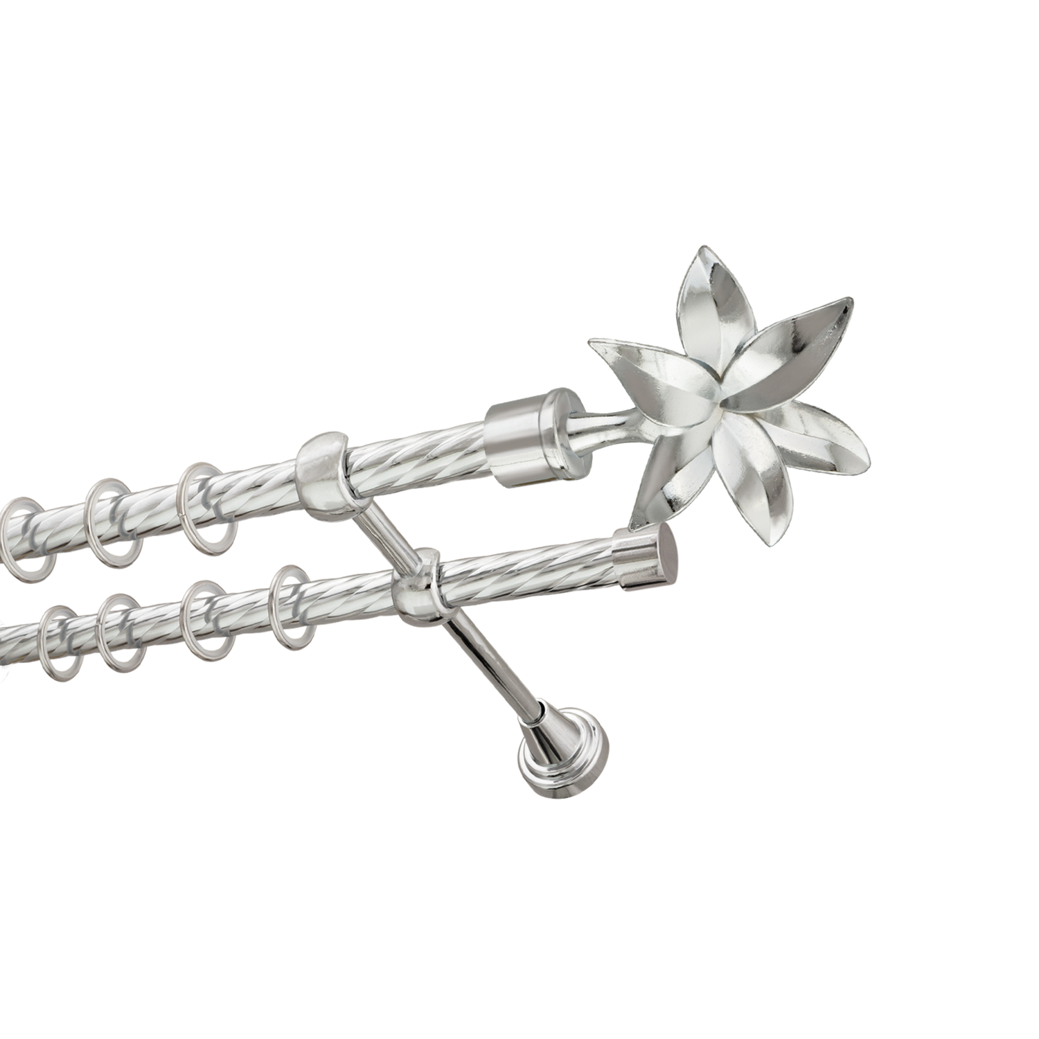 Металлический карниз для штор Магнолия, двухрядный 16/16 мм, серебро, витая штанга, длина 180 см - фото Wikidecor.ru