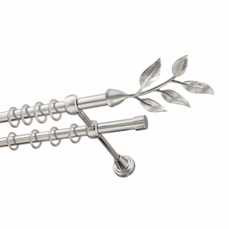 Металлический карниз для штор Бэлла, двухрядный 16/16 мм, серебро, гладкая штанга, длина 240 см