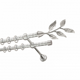 Металлический карниз для штор Бэлла, двухрядный 16/16 мм, серебро, витая штанга, длина 240 см