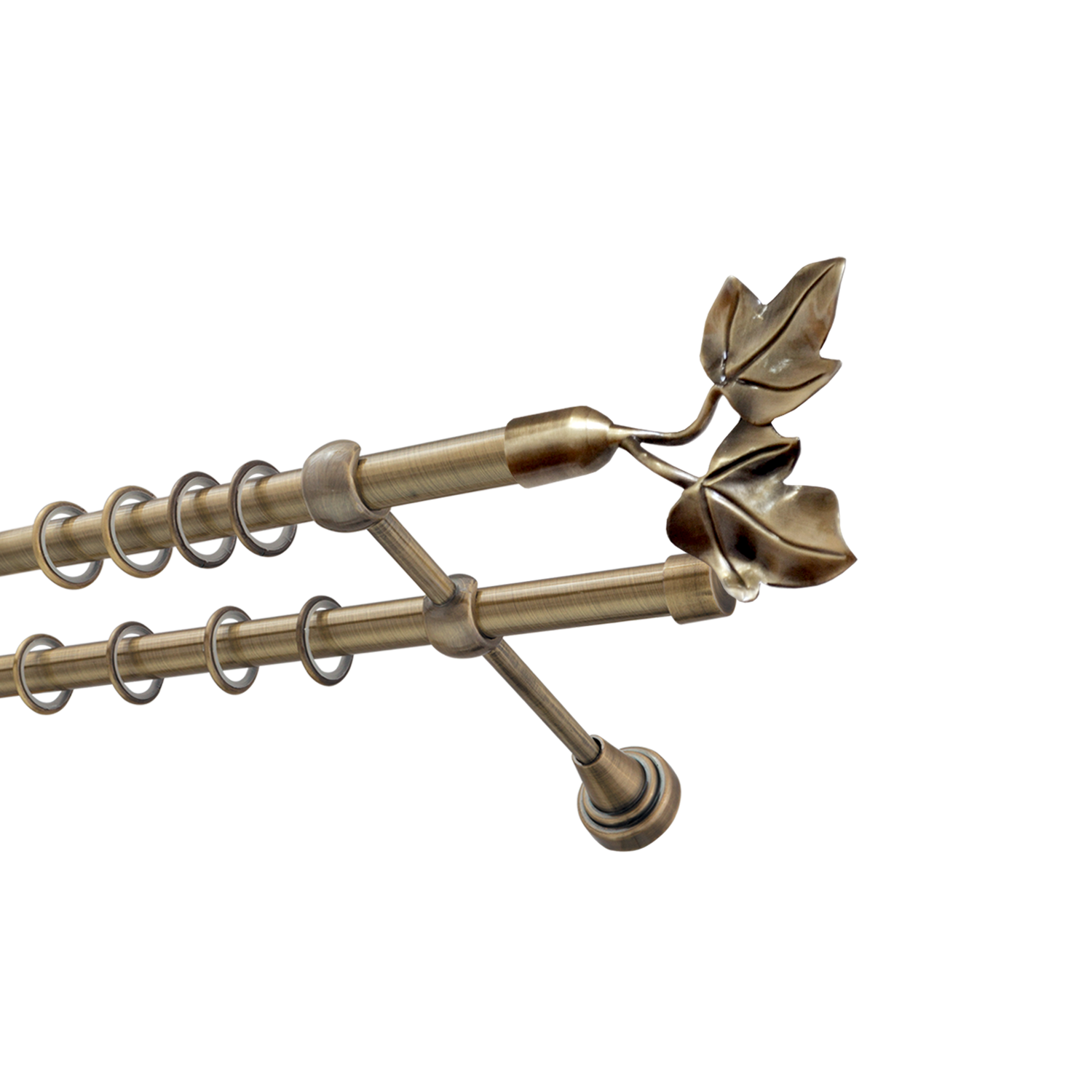 Металлический карниз для штор Листья, двухрядный 16/16 мм, бронза, гладкая штанга, длина 240 см - фото Wikidecor.ru