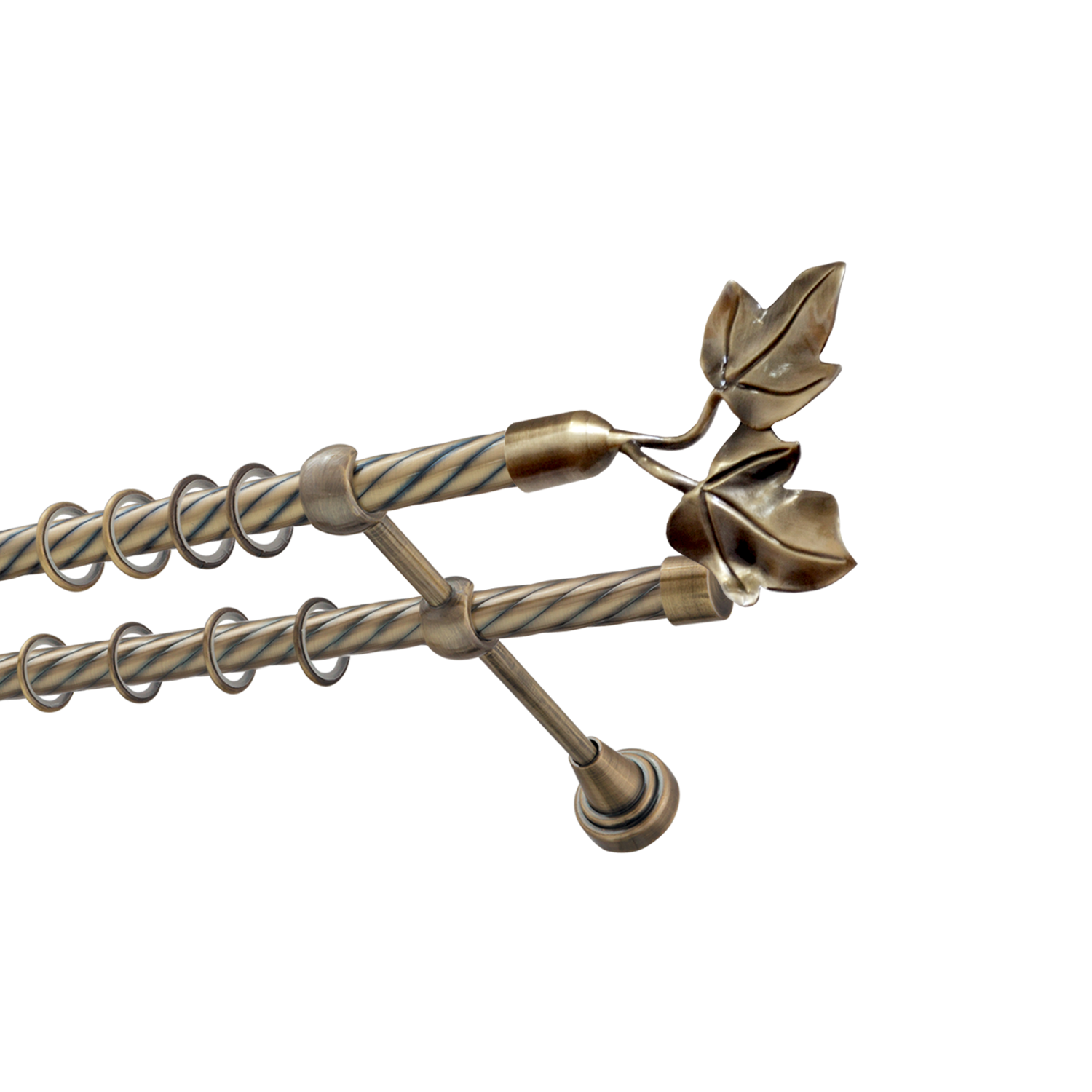 Металлический карниз для штор Листья, двухрядный 16/16 мм, бронза, витая штанга, длина 180 см - фото Wikidecor.ru