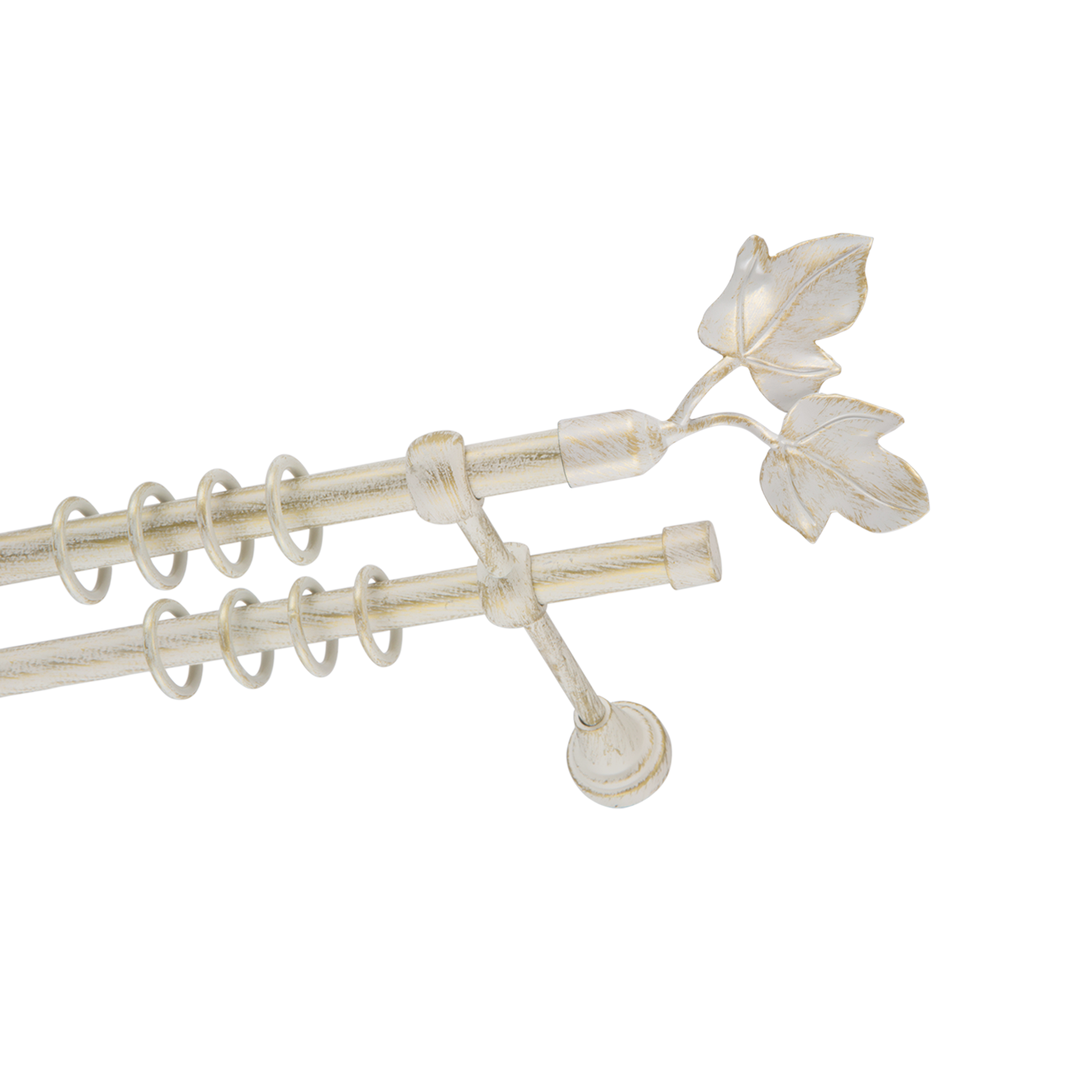 Металлический карниз для штор Листья, двухрядный 16/16 мм, белый, гладкая штанга, длина 240 см - фото Wikidecor.ru