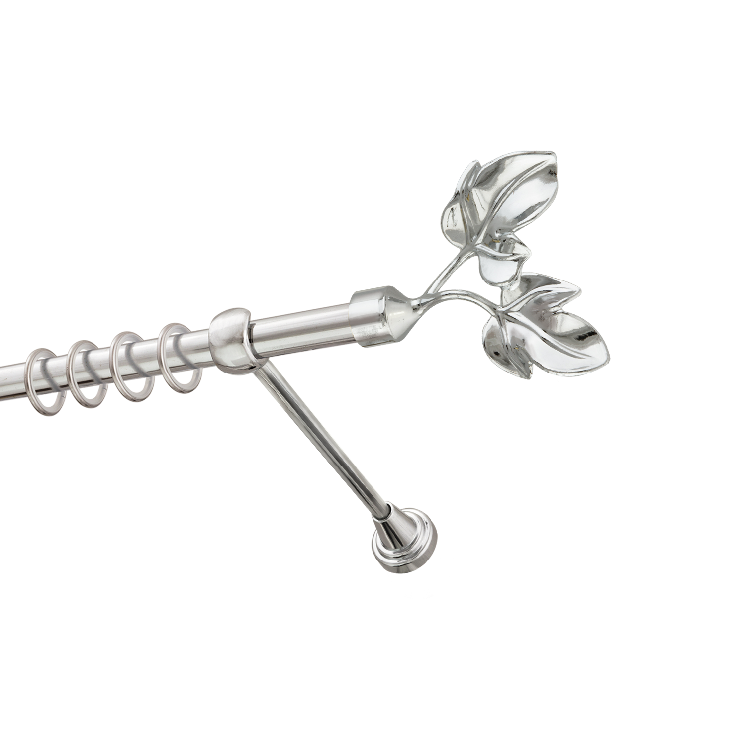 Металлический карниз для штор Листья, однорядный 16 мм, серебро, гладкая штанга, длина 300 см - фото Wikidecor.ru