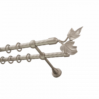 Металлический карниз для штор Листья, двухрядный 16/16 мм, сталь, витая штанга, длина 140 см