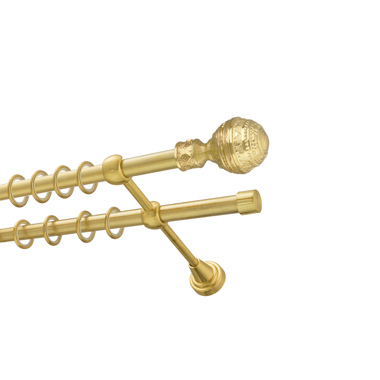 Металлический карниз для штор Роял, двухрядный 16/16 мм, золото, гладкая штанга, длина 180 см - фото Wikidecor.ru
