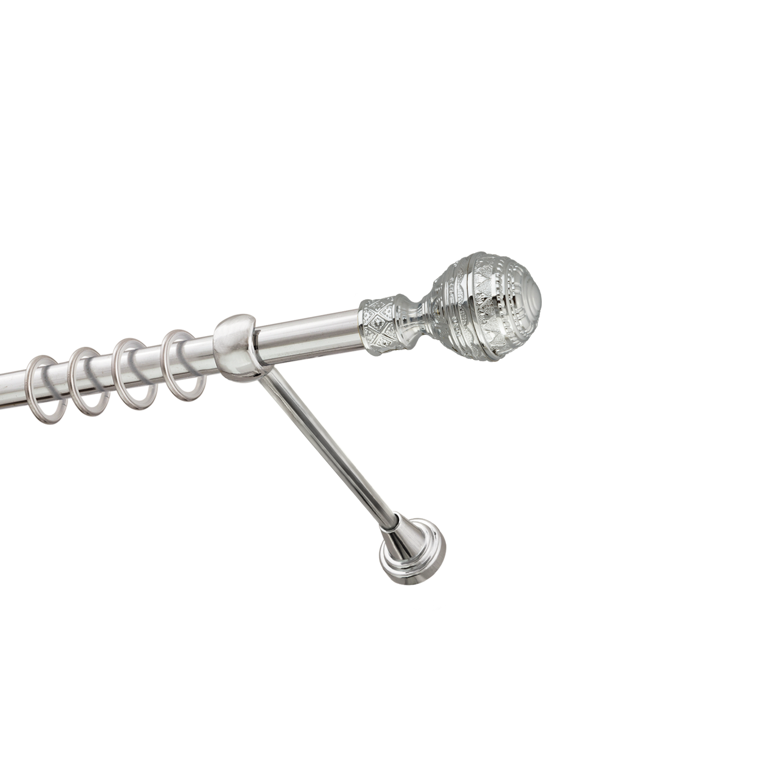 Металлический карниз для штор Роял, однорядный 16 мм, серебро, гладкая штанга, длина 180 см - фото Wikidecor.ru