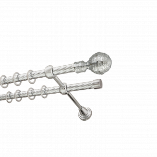 Металлический карниз для штор Роял, двухрядный 16/16 мм, серебро, витая штанга, длина 140 см