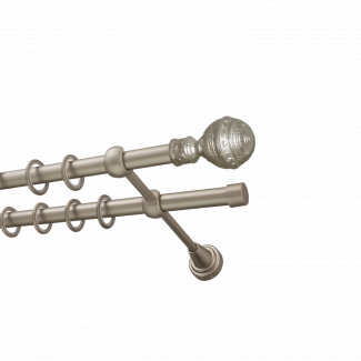 Металлический карниз для штор Роял, двухрядный 16/16 мм, сталь, гладкая штанга, длина 240 см