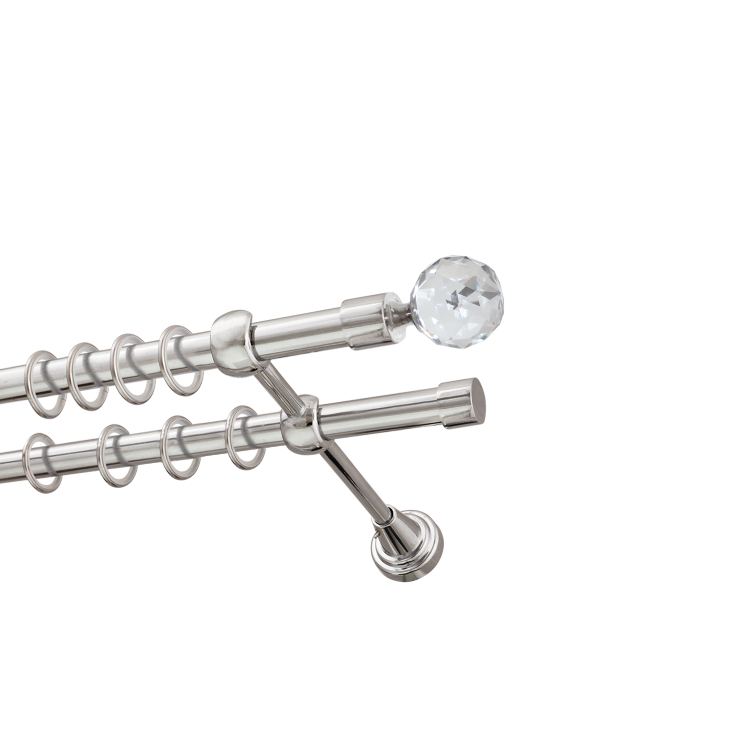 Металлический карниз для штор Карат, двухрядный 16/16 мм, серебро, гладкая штанга, длина 200 см - фото Wikidecor.ru
