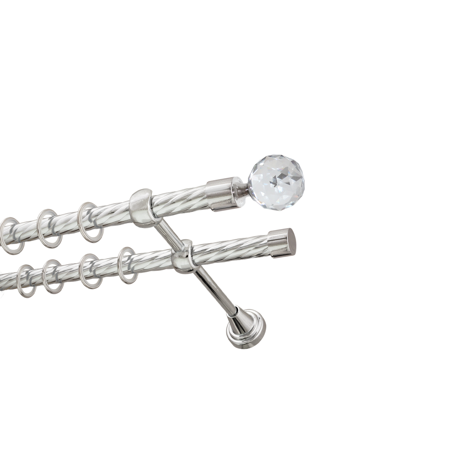Металлический карниз для штор Карат, двухрядный 16/16 мм, серебро, витая штанга, длина 160 см - фото Wikidecor.ru