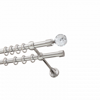 Металлический карниз для штор Карат, двухрядный 16/16 мм, серебро, гладкая штанга, длина 160 см