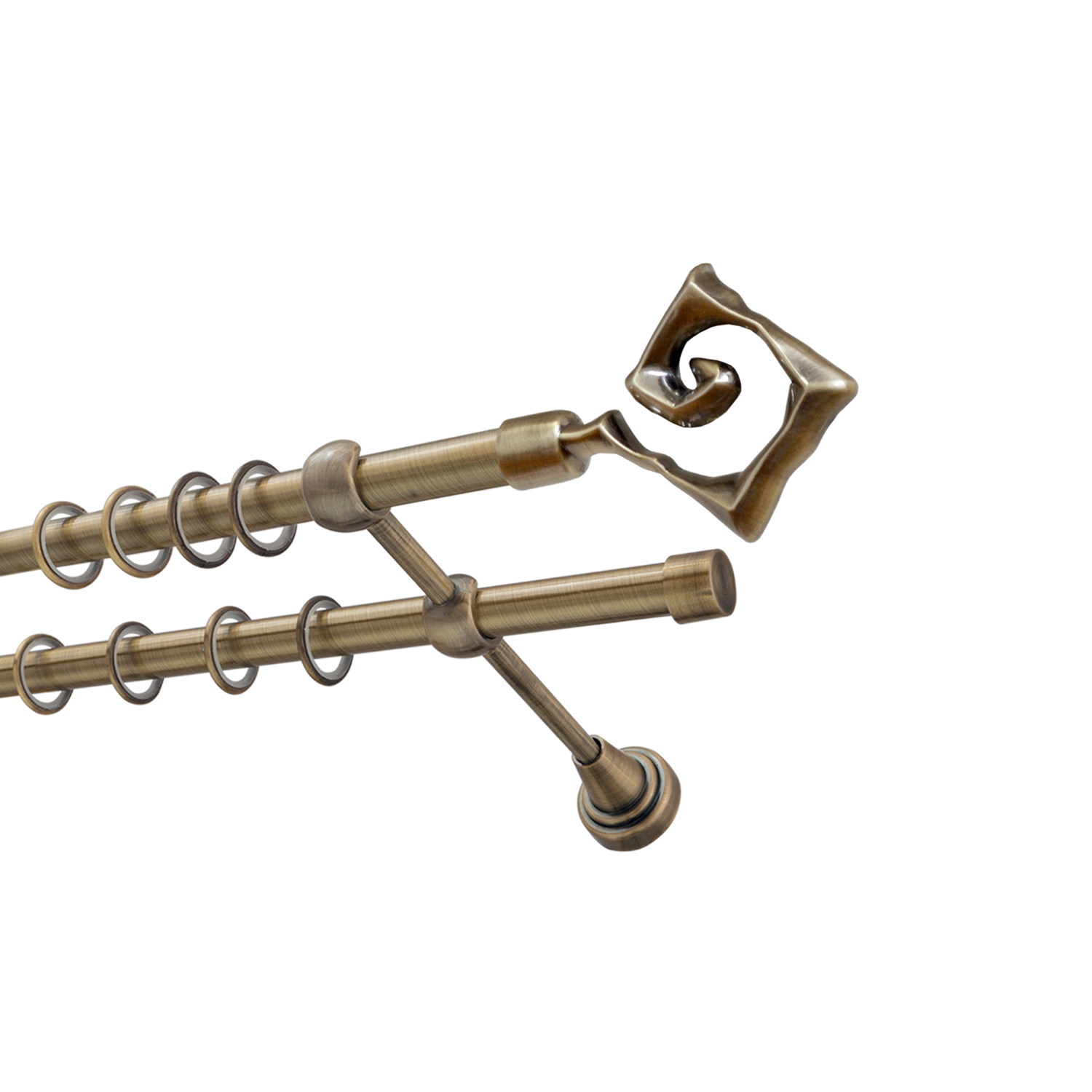 Металлический карниз для штор Крокус, двухрядный 16/16 мм, бронза, гладкая штанга, длина 180 см - фото Wikidecor.ru