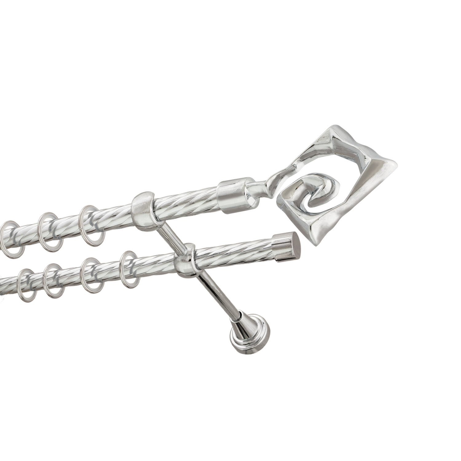 Металлический карниз для штор Крокус, двухрядный 16/16 мм, серебро, витая штанга, длина 300 см - фото Wikidecor.ru