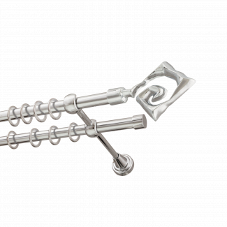 Металлический карниз для штор Крокус, двухрядный 16/16 мм, серебро, гладкая штанга, длина 140 см