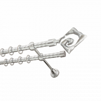 Металлический карниз для штор Крокус, двухрядный 16/16 мм, серебро, витая штанга, длина 200 см