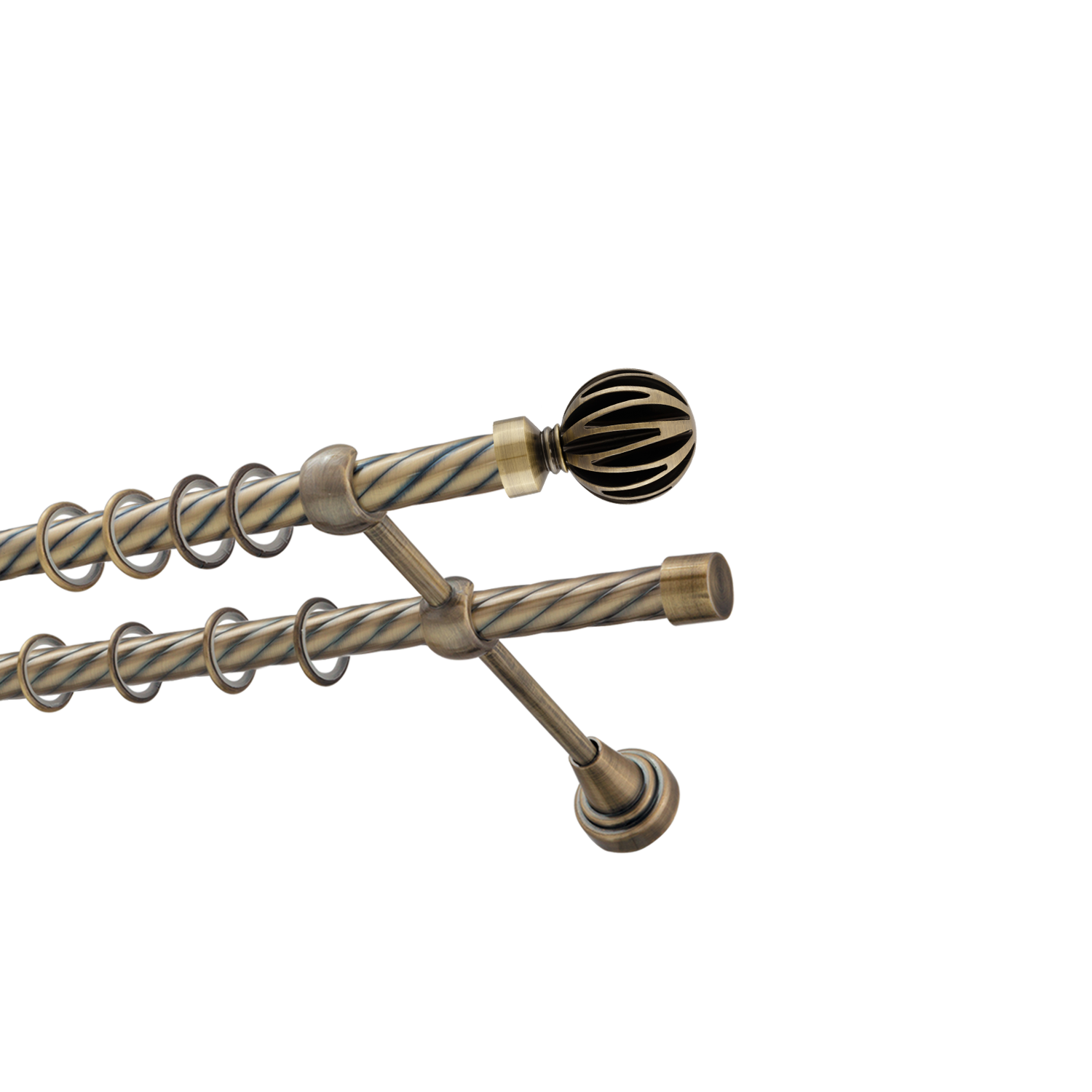 Металлический карниз для штор Шафран, двухрядный 16/16 мм, бронза, витая штанга, длина 180 см - фото Wikidecor.ru
