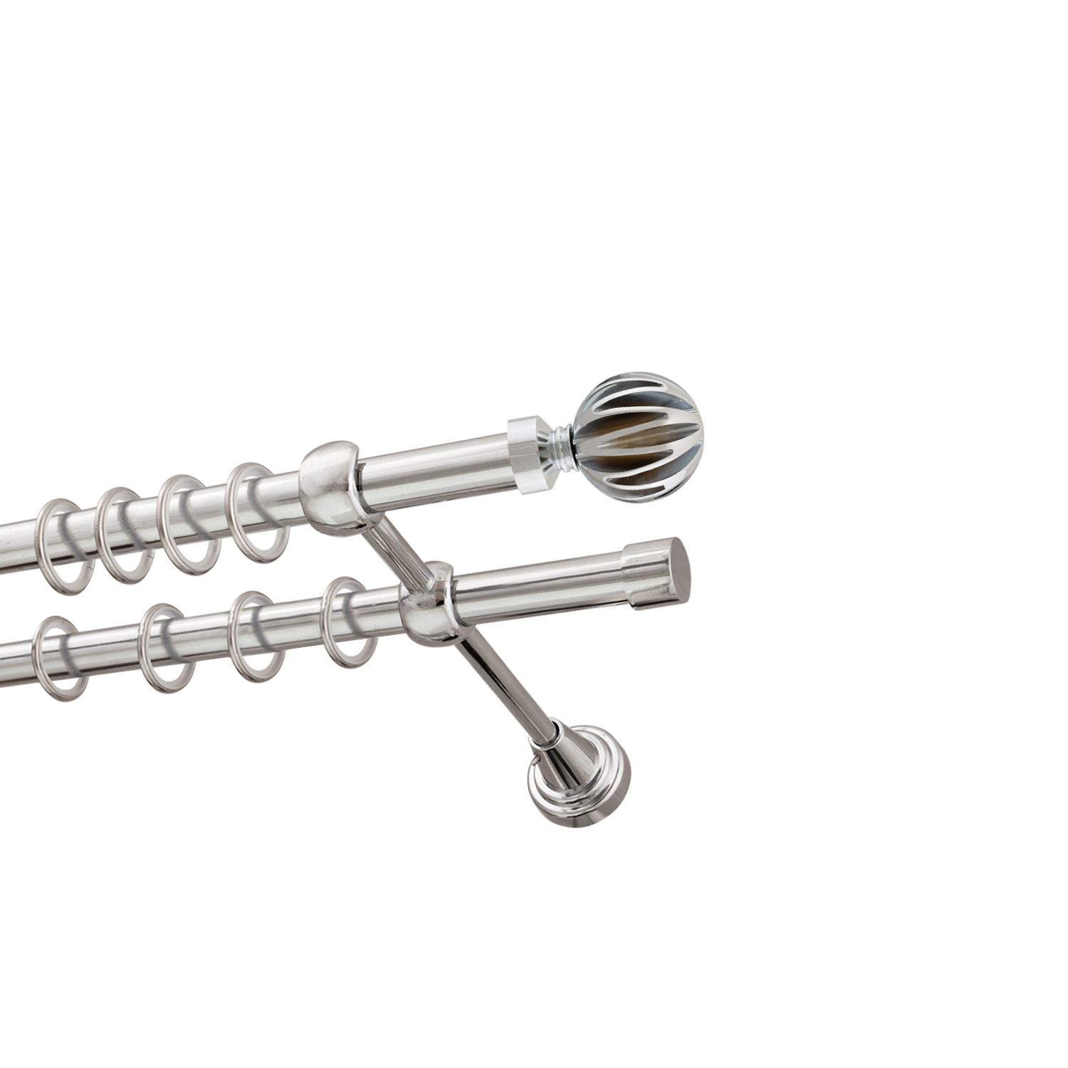 Металлический карниз для штор Шафран, двухрядный 16/16 мм, серебро, гладкая штанга, длина 140 см